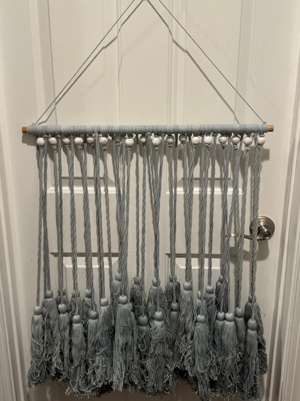 Handcrafted Gray Tassel Macrame Wall Hanging